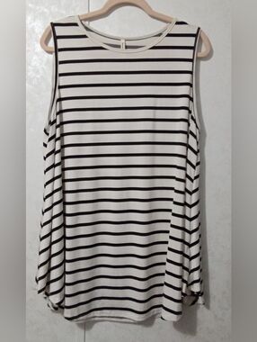 Beeson River White & Navy Horizontal Striped Tank Top - Size 3X